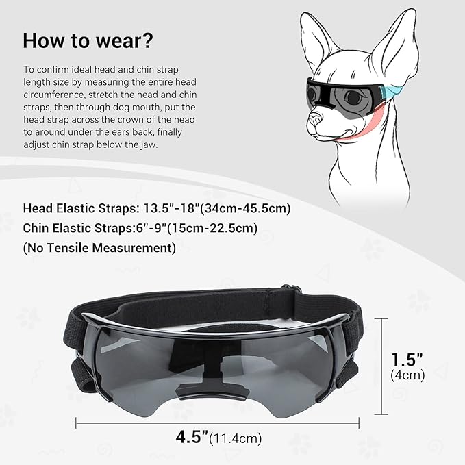 ENJOYING Dog Sunglasses Small Breed, Anti-UV Puppy Goggles for Small Dogs, Windproof Outdoor Dog Eye Protection for Driving Biking, Adjustable Head Straps, Cute Black