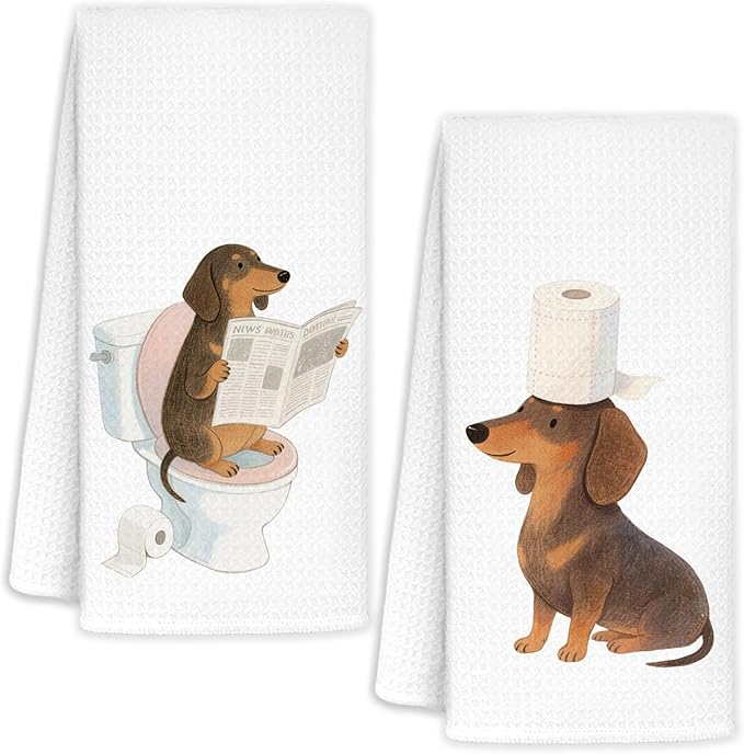 Cute Dachshund Kids Bathroom Hand Towels Set of 2, Dachshund Lovers Gifts, Kids Bathroom Decor, Weiner Dog Gifts Hand Towels for Bath Room Washroom Toilet, 16x24 Inch