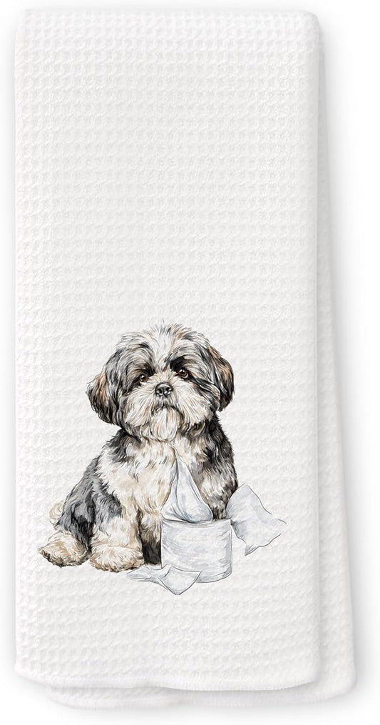 Funny Shih Tzu Gifts Bathroom Hand Towels, Dog Bathroom Decor, Gifts for Shih Tzu Lovers Dish Tea Towels, Kids Bath Room Washroom Toilet Decorative Hand Towel 16x24 Inch