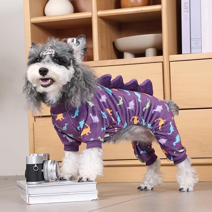 CuteBone Dinosaur Costume Dog Pajamas, Stretchy Spandex Crystal Velvet Sleepwear Coat for Small Dogs, Soft & Warm Pet Outfit Clothes for Cold Weather, Cozy Pullover Design COSP04XS