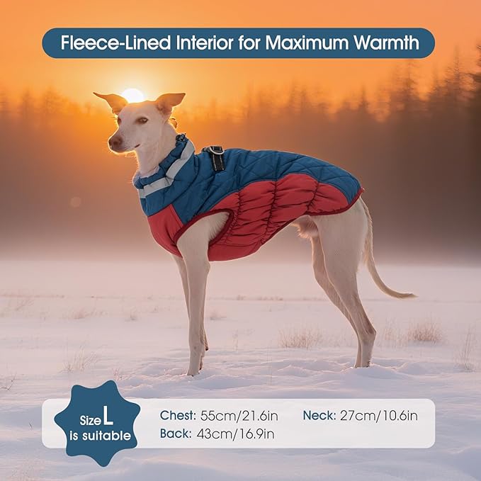 FUAMEY Dog Coat for Large Dogs,Waterproof Dog Winter Jacket with Harness Built in Puppy Cold Weather Coats Reflective Pet Vest with Zipper Warm Fleece Dogs Snowsuit Windproof Dark Blue XL