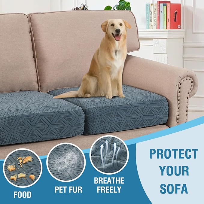 H.VERSAILTEX Jacquard Sofa Cushion Cover High Stretch Sofa Covers for 3 Cushion Couch Furniture Protector Spandex Anti-Slip Soft Thickened Slipcovers Diamond Pattern(3 Seat Covers, Stone Blue)