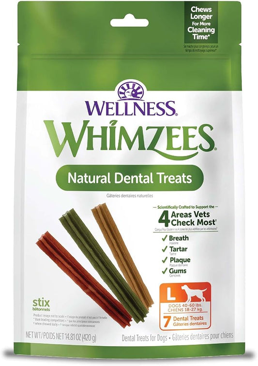Whimzees Wellness Stix Dog Dental Treats, Natural Chews, Large Size Stick, (7 Count)