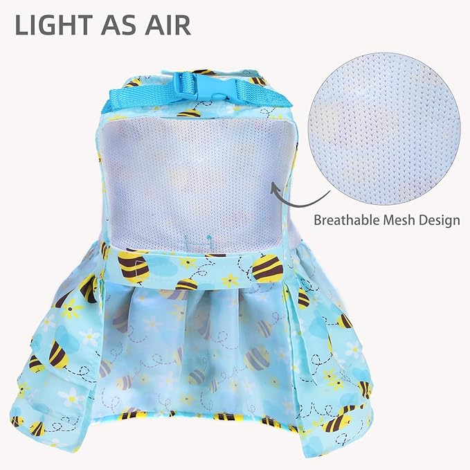 PUPTECK Cute Dog Dress with Bowknot and Leash Ring, Soft Breathable Dog Clothes Puppy Princess Girl Outfit, Pet Apparel Costume for Small Medium Sized Dogs, Blue Yellow Bee M