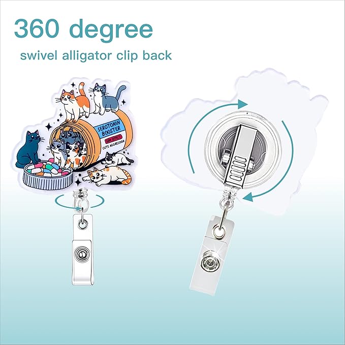Funny Cat Nurse Badge Reel, Cute Work Badge Holder with Retractable Clip, Cute Nursing Vet Tech Technician Veterinary Pharmacy Mental Health RN Medical Worker Office Accessories Gifts (Cat)