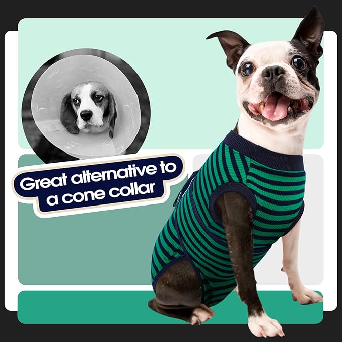 FUAMEY Recovery Suit for Dogs After Surgery,Soft Breathable Dog Bodysuit E-Collar & Cone Alternative Surgical Suit,Male Female Dog Neuter Spay Suits Anti Licking Wounds Onesie Green Black Stripes XXL