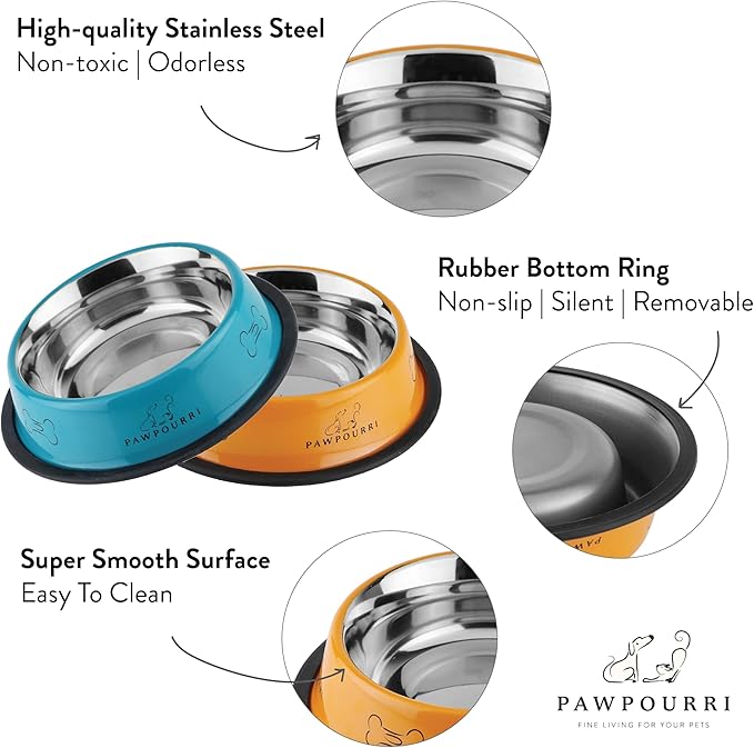 Printed Bowl 23.6 fl oz Anti-Skid Food and Water Dog Bowl | Stainless Steel Bowl for Dogs and Cats | Dog Water and Food Bowl | Dog Feeding Bowl (Grey)