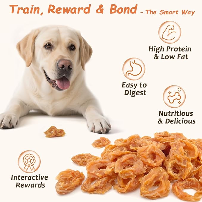 Chicken Rings Dog Treats, Real Chicken Jerky Rawhide-Free Soft Chews, Natural High Protein Limited Ingredient Training Snacks for Small Medium Large Dogs, 10.6oz