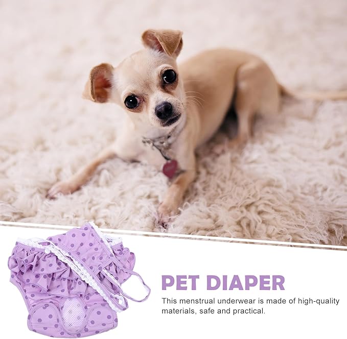 Pet Dog Diaper Pants Female Puppy Sanitary Period Panties with Breathable Fabric Purple L Size for Heat Incontinence and Training