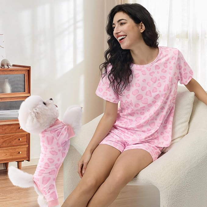 XPUDAC Matching Dog and Owner Clothes Dog Pajamas for Small Medium Dogs Stretchable Pet Onesies, Owner and Doggie Pjs are Sold Separately, Leopard-only for pet, Medium(Chest-16)-for pet