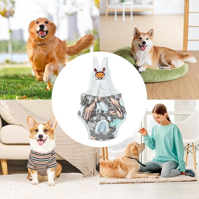 Dog Diaper - Washable Female Panties with Suspender, 1 Reusable Small Dog Diaper for Home, Apartment, Indoor, Outdoor, Travel, Car, Crate, Kennel, Yard, Park, Beach and Camping Protection