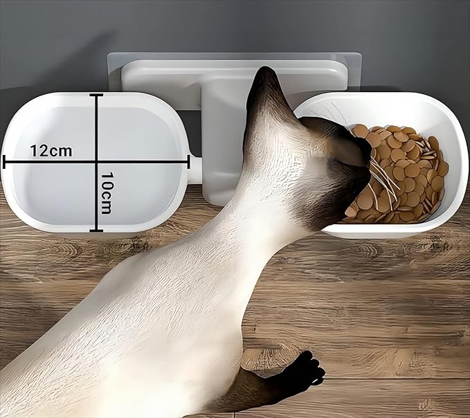 Dog Proof Cat Bowls, Wall Mounted Cat Food and Water Double Bowls Set, Elevated Pet Dish Feeding Station, White