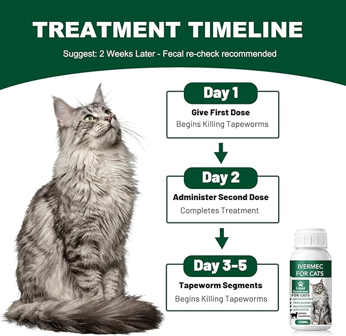 Cat Dewormer Liquid,Dewormer for Cats Broad Spectrum for Tapeworms, Roundworms & Hookworms, Promotes Digestive Comfort & Daily Balance