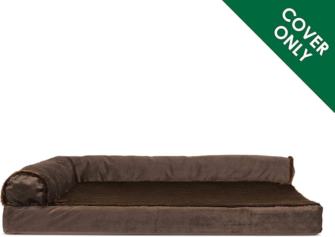 Furhaven Replacement Dog Bed Cover Plush & Velvet L Shaped Chaise, Machine Washable - Sable Brown, Jumbo Plus (XX-Large)