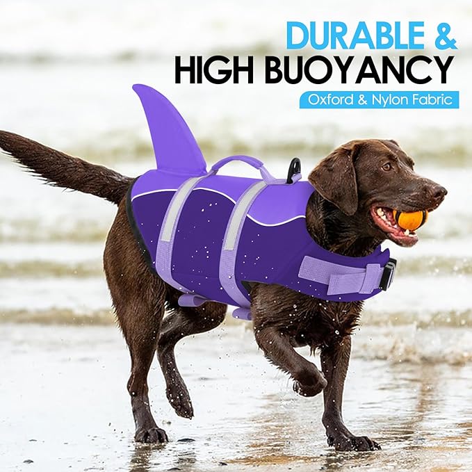 AOFITEE Dog Life Jacket, Shark Dog Life Vest for Swimming Boating, Reflective High Flotation Small Dogs Lifesaver, Ripstop Pet Swim Vest Swimsuit with Rescue Handle for Small Medium Large Dogs, S