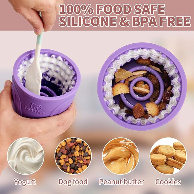 Dog Lick Bowl, Bestalk Anxiety Relief Slow Feeder Dog Freeze Lick Mat Treat Dispenser, Non-Slip Licking Bowl Enrichment Toys for Small Medium and Large Breed Dogs, BPA Free Silicone(Purple,S)
