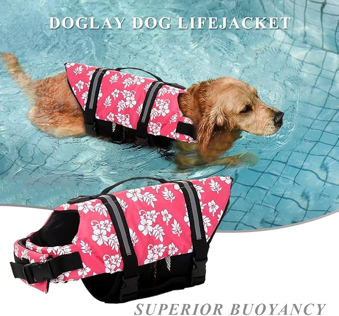Doglay Dog Life Jacket, Dog Life Vest for Swimming Boating, Adjustable Puppy Life Jacket with Reflective Stripes, Superior Buoyancy Dog Swimming Vest for Small Medium and Large Dogs