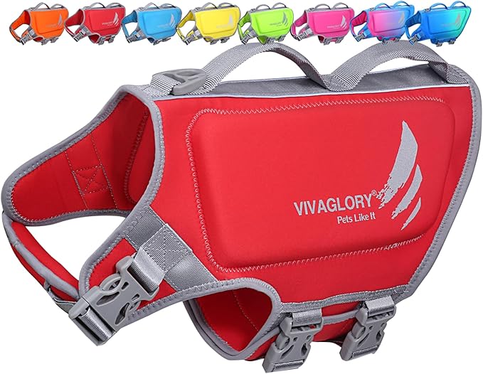 VIVAGLORY High Buoyancy Dog Life Vest, Swimming Vest with Handle, Dog Life Jacket for Swimming & Boating, Buoyancy for Puppy Doggy, XL, Red