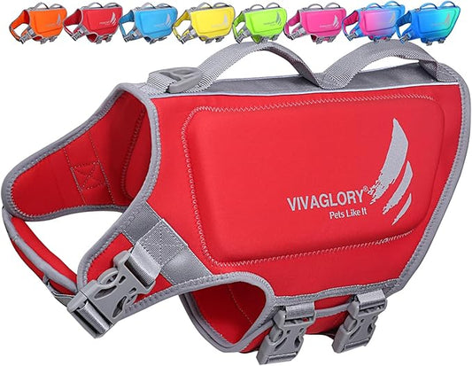 VIVAGLORY High Buoyancy Dog Life Vest, Swimming Vest with Handle, Dog Life Jacket for Swimming & Boating, Buoyancy for Puppy Doggy, XL, Red