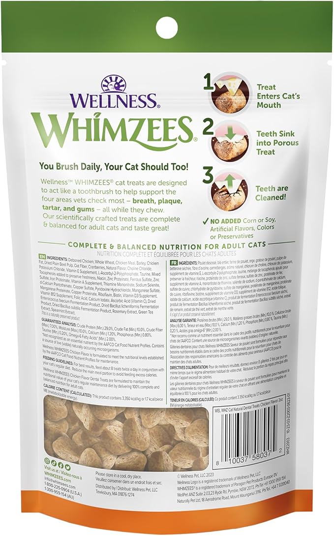 WHIMZEES Wellness Cat Dental Treats, Chicken Flavor, (2 Ounce Bag)