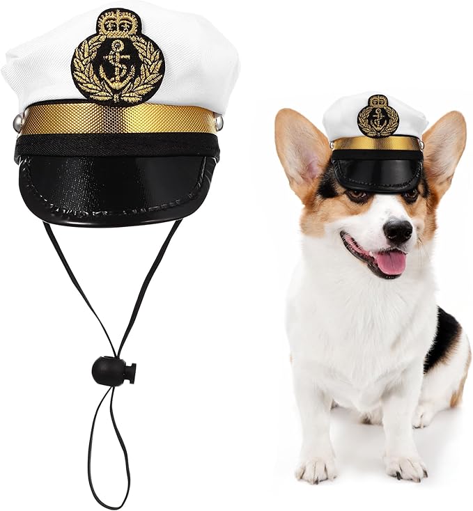 Amosfun Pet Captain's Hat Sailors Sea Captain White Hat Dog Cat Puppy Sailor Halloween Cosplay Costume 5.3 Inch