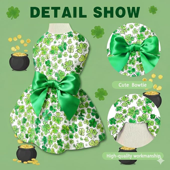 St. Patrick Day Dog Dress Holiday Irish Lucky Clover Dress Outfits Skirt for Small Boys and Girls Puppies Pets Doggie
