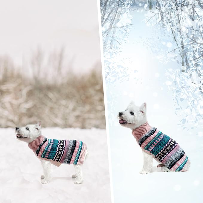 Dog Sweater - Winter Coat Apparel Clothes with Colorful Stripes for Cold Weather