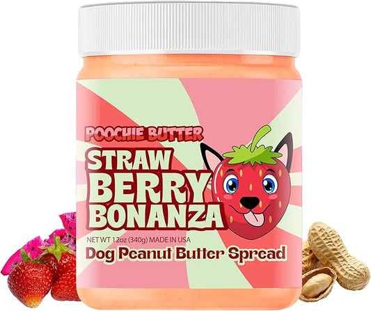 Strawberry Dog Peanut Butter - Made in USA, Creamy Spread for Lick Mats & Food Toppers - Dry-Roasted Peanuts Non-GMO No Sugar Added Dog Treats | 12 oz (Pack of 2)