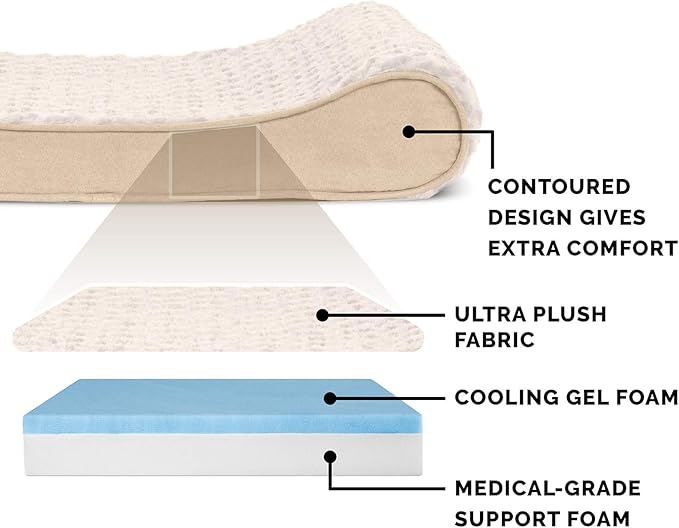 Furhaven Cooling Gel Dog Bed for Medium/Small Dogs w/ Removable Washable Cover, For Dogs Up to 23 lbs - Ultra Plush Faux Fur & Suede Luxe Lounger Contour Mattress - Cream, Medium