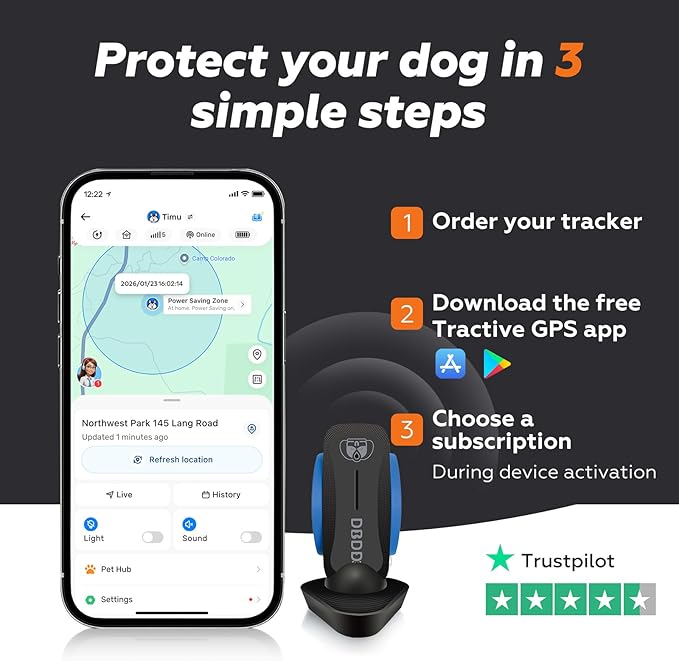 AI GPS Tracker for Dogs (30lbs+), Real Time Location and AI Vet Health Management, Electronic Fence, Waterproof, iOS and Android Universal (D5-Black)