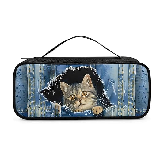 Gomyblomy Cute Stethoscope Case with Extra Pocket for Nurse Accessories, Denim Cat Print Protective Stethoscope Holder Storage Bag Fit for Classic III, Lightweight II S.E and More