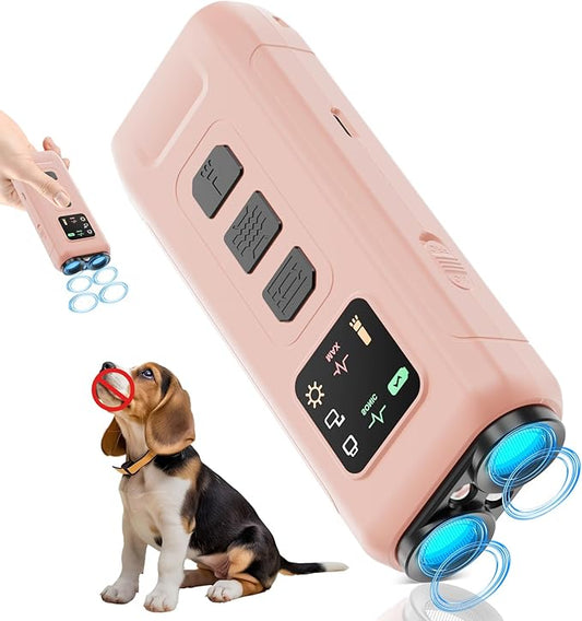 Ultrasonic Dog Bark Deterrent & Anti-Barking Training Device, 3 Modes to Stop Dog Barking, Handheld Tool, Safe, Rechargeable, Compact and Portable, Suitable for Indoor/Outdoor Use(Pink)