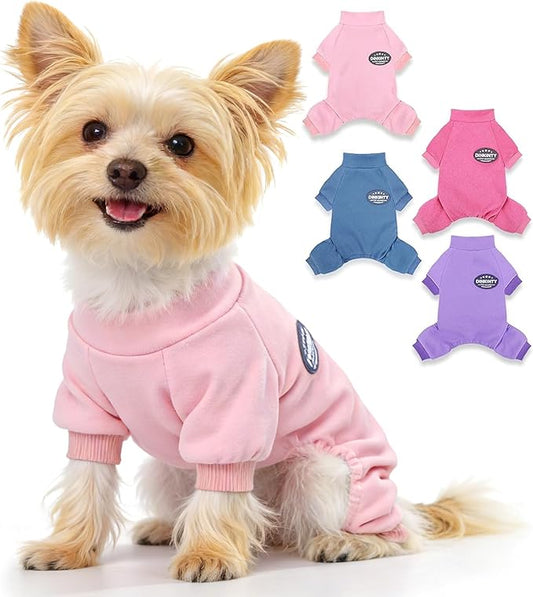 Fleece Dog Pajamas Dog Sweater for Small Dogs Girl Boy Winter Warm Soft Puppy Pjs Stretchy Jumpsuit Doggie Pet Clothes Outfits XXS~L (Pink, Medium)