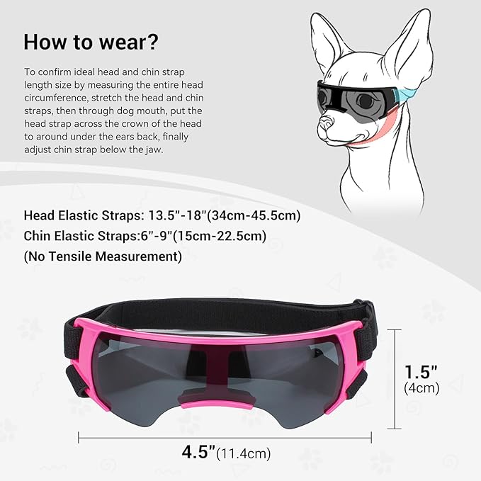 ENJOYING Dog Sunglasses Small Breed, Anti-UV Puppy Goggles for Small Dogs, Windproof Outdoor Dog Eye Protection for Driving Biking, Adjustable Head Straps, Cute Pink