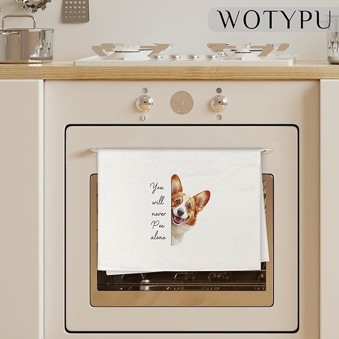 Funny Corgi Gift Bathroom Hand Towels, Gifts for Corgi Lovers, You Will Never Pee Alone Decorative Hand Towels for Guest Bathroom Washroom Half Bath, 16x24 Inch