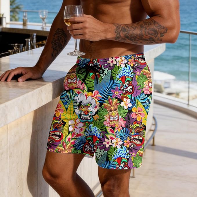 Mens Swim Trunks with Compression Liner Quick Dry Zipper Pocket Bathing