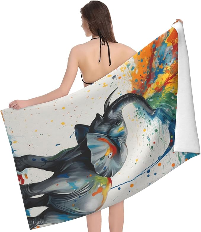 Colorful Elephant Beach Towel Animal Sand-Free Microfiber Bath Towel Ultra Soft Quick Dry Pool Towel Absorbent Towel Lightweight Towel Gifts for Outdoor Bathroom Swimming Decor 31inx51in