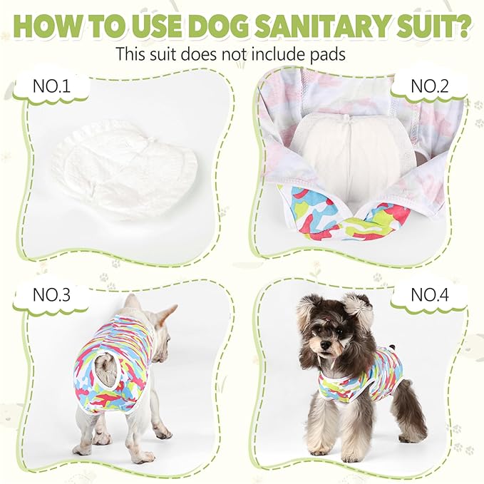 Dog Diapers Suit Period Onesie for Female Dog Sanitary Panties Male Doggy Heat Diapers Cover Fit for Small Medium Dogs Camo/S