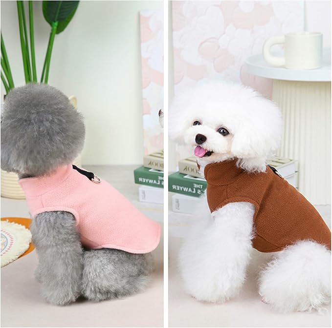 2 Pack Dog Sweater Fleece Vest Pet Warm Pullover Fleece Jacket with D-Ring, Fall Winter Dog Clothes Cold Weather Coat for Puppy and Small Dogs Unisex (Pink Brown, Large)