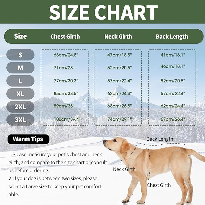 IDOMIK Dog Winter Coat for Large Dogs, Warm Dog Winter Jacket with Fleece High Collar, Zippered Cold Weather Coats for Dogs, Waterproof Doggy Snow Jacket Clothes,Green,L