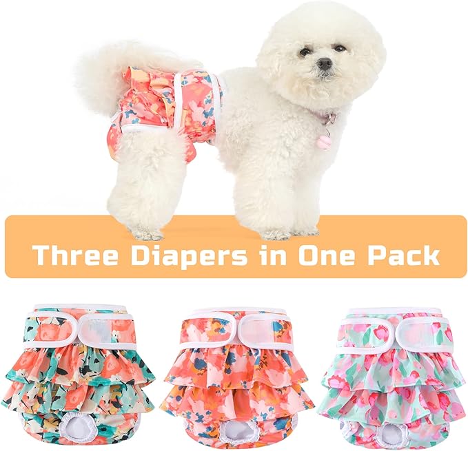 Washable Dog Diapers Female 3 Pack Reusable Premium Highly Absorbent Doggie Diapers, Flexible Puppy Diapers, Durable Leak-Proof Dog Diapers for Period Heat Incontinence Potty Training, L