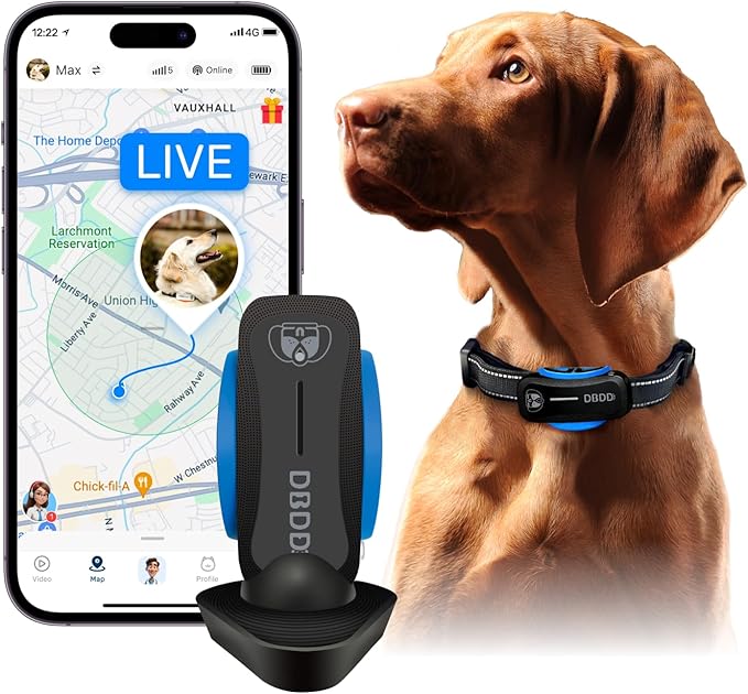 AI GPS Tracker for Dogs (30lbs+), Real Time Location and AI Vet Health Management, Electronic Fence, Waterproof, iOS and Android Universal (D5-Black)