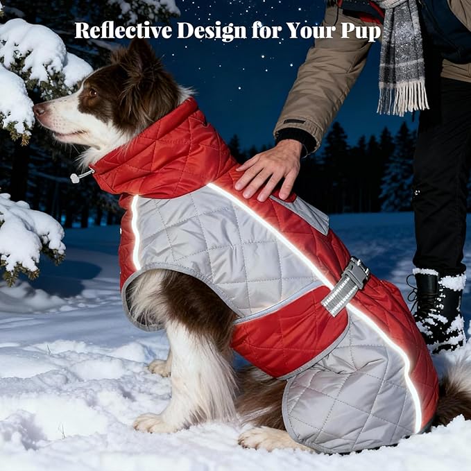 Dog Coat Dogs Jacket Waterproof Reflective Adjustable Dog-Winter Coats for Small/Medium/Large Dogs Dachshund Coat-(Red, XXX-Large)