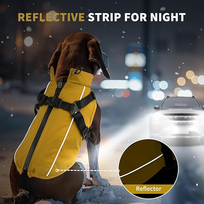 Dog Winter Coat Reflective Water-Resistant Jacket, Fleece Lined Windproof Puppy Coat with Back Zipper & D-Ring, Cold Weather Dog Coats for Small Medium Dogs (XL, Orange)