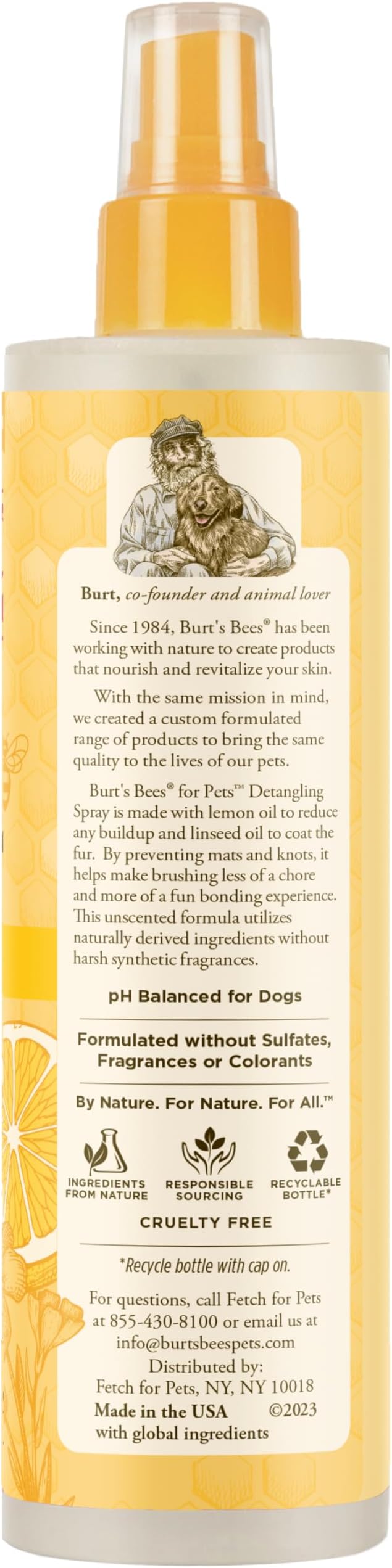 Burt's Bees for Pets Dog Detangling Spray, Natural Leave-In Coat Detangler & Dog Deodorizing Grooming Spray with Lemon, pH Balanced for Dogs, Paraben & Sulfate Free, 10 Fl Oz - 2 Pack