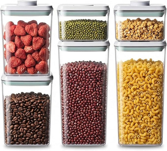 Pop Airtight Food Storage Containers with Lids Stackable Containers for Kitchen Pantry Organization Ideal for Cereal Snacks Flour Sugar Coffee and Spaghetti (gray, 6 pcs)