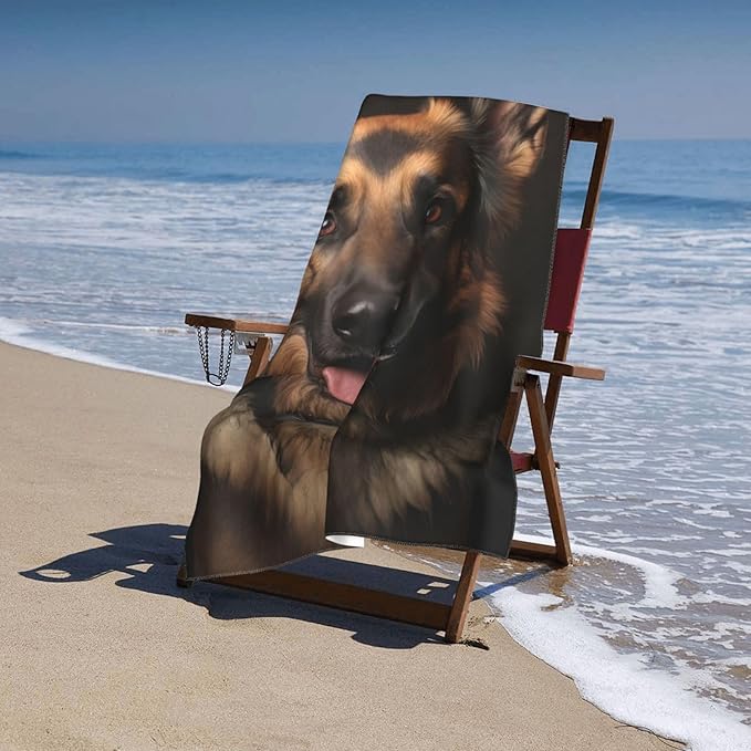German Shepherd Beach Towel Dog Sand-Free Microfiber Bath Towel Ultra Soft Quick Dry Pool Towel Absorbent Towel Lightweight Towel Gifts for Outdoor Bathroom Swimming Decor 31inx51in