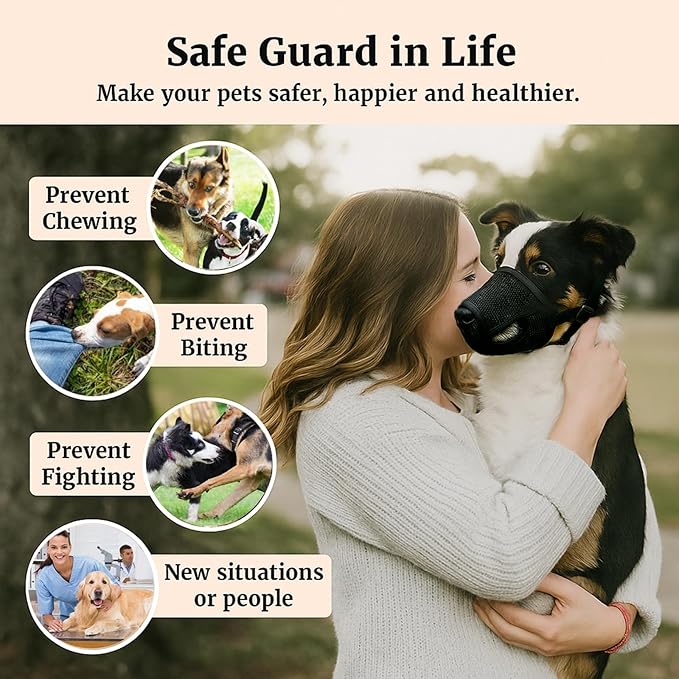 Dog Muzzle – Mesh Soft Muzzle for Small Medium Large Sized Dogs, Adjustable for No Bark, Scavenging, Licking & Chewing, Prevent Biting, Black (XL)