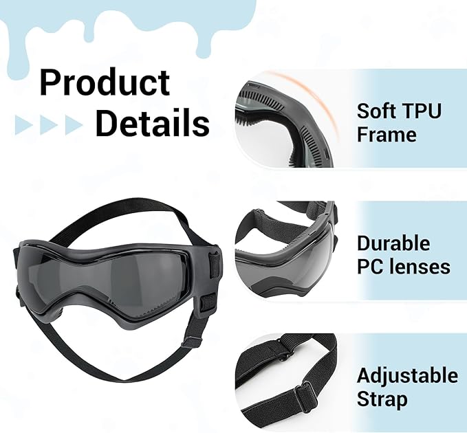 PETLESO Dog Goggles for Small Dogs with Helmet, 2PCS Doggy Sunglasses and Pet Motorcycle Helmet Set for Small Medium Breed Outdoor Driving Walking, All Black