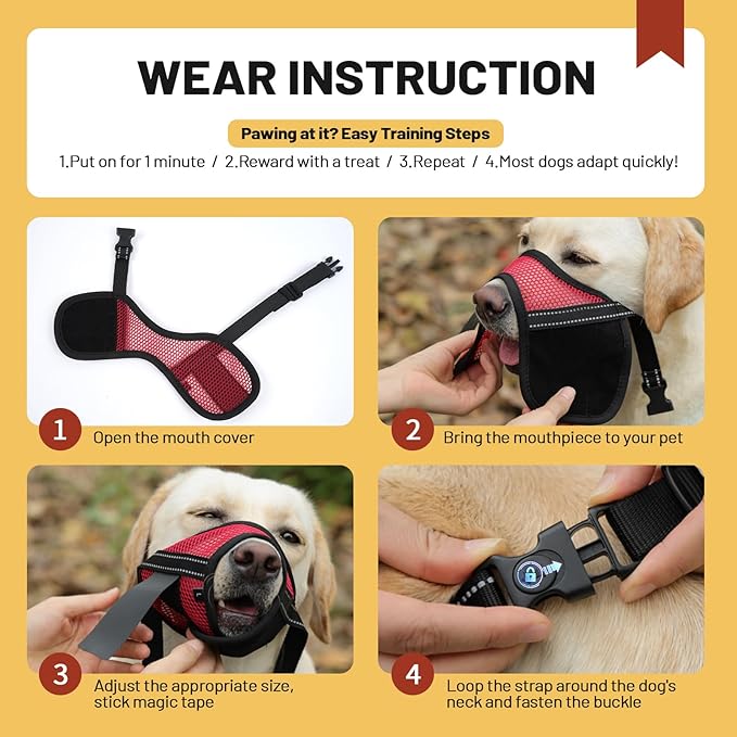 PAWsay 2 Pack Dog Muzzle, Soft Dog Muzzle for Extra Large Sized Dogs Anti Biting Barking Chewing Grooming, Air Mesh Breathable Dogs Mouth Guard Drinkable Adjustable Pet Muzzles, Red XL